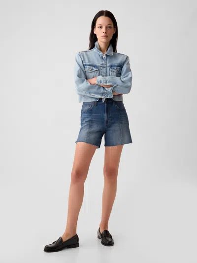 Shop Gap 4" High Rise Girlfriend Denim Shorts In Medium Indigo