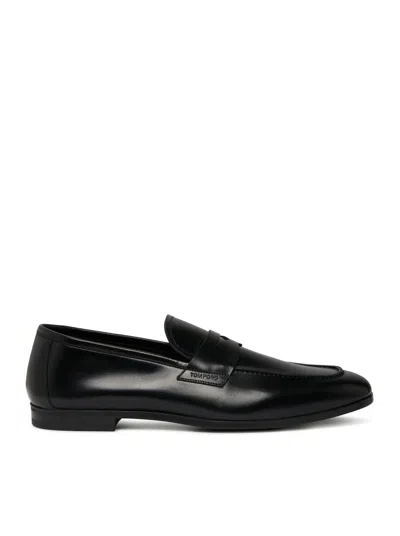 Shop Tom Ford Smooth Leather Loafers In Black
