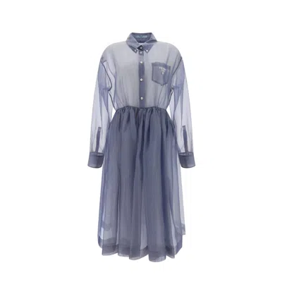 Shop Prada Silk Chiffon Dress In Blue