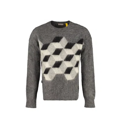 Shop Moncler Printed Sweater In Gray