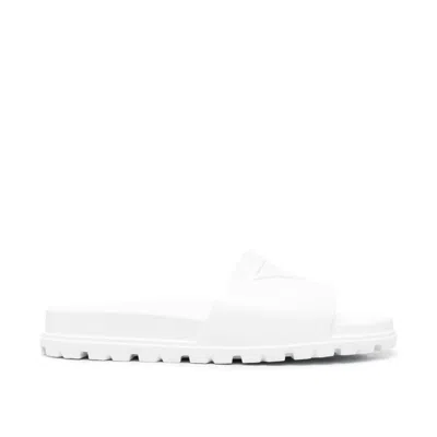 Shop Prada Logo Rubber Flats In White
