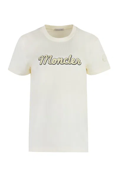 Shop Moncler Cotton Crew-neck T-shirt In White