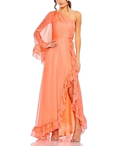 Shop Mac Duggal One Sleeve Ruffled Hem Gown In Light Coral