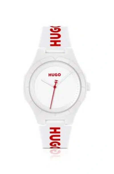 Shop Hugo Matte-white Watch With Branded Silicone Strap Men's Watches In Assorted-pre-pack