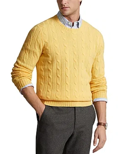 Shop Polo Ralph Lauren Cashmere Cable Knit Crewneck Sweater In Yellow