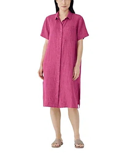 Shop Eileen Fisher Linen Classic Collar Shirt Dress In Geranium