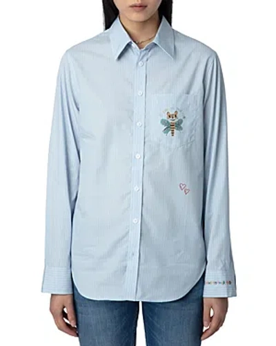 Shop Zadig & Voltaire Taskiz Raye Multicus Cotton Shirt In Bleu