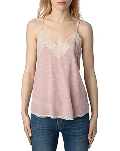 Shop Zadig & Voltaire Christy Wing Print Lace Trim Top In Primerose