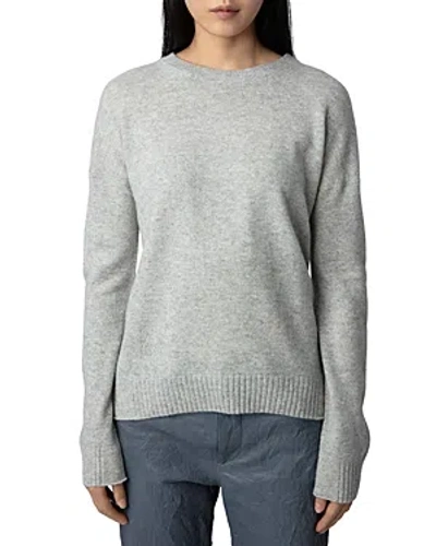 Shop Zadig & Voltaire Cici Cashmere Elbow Patch Sweater In Gris Chine