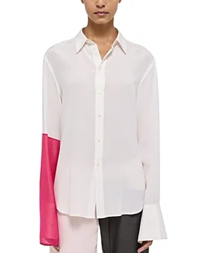 Shop Helmut Lang Relaxed Silk Shirt In White Fuscha
