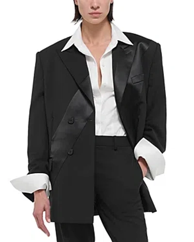 Shop Helmut Lang Satin Panel Tuxedo Blazer In Black