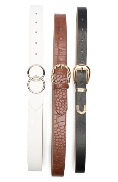 Shop Vince Camuto Set Of 3 Faux Leather Belts In Black/ Brown/ White