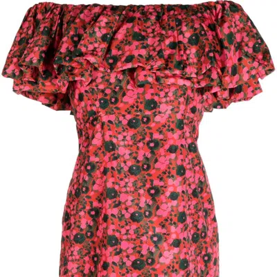 Shop Rhode Women Tiered Ruffle Neckline Mini Vivi Dress Flora Splash In Red