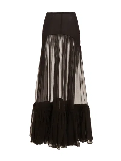 Shop Saint Laurent Flounced Long Skirt In Brown