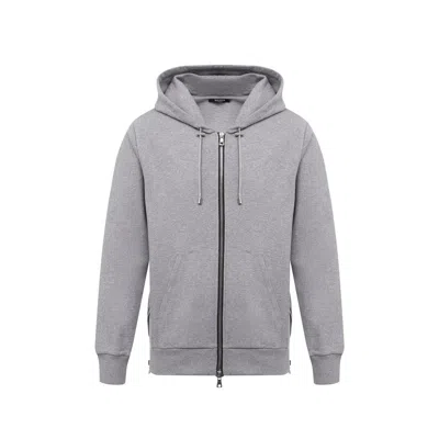 Shop Balmain Logo Hooded Sweatshirt In Gray