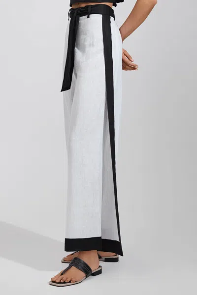 Shop Reiss Harlow - White/navy Linen Side Split Trousers, Us 2