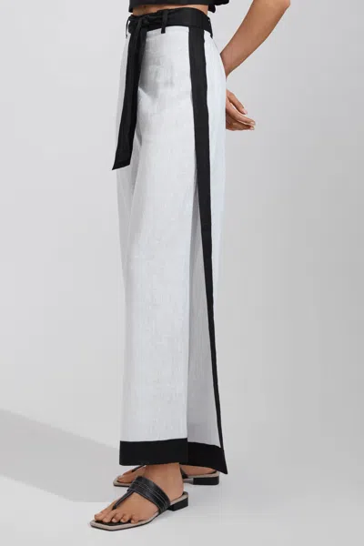 Reiss Harlow Belted Colorblock Linen Cover-up Pants In White/navy