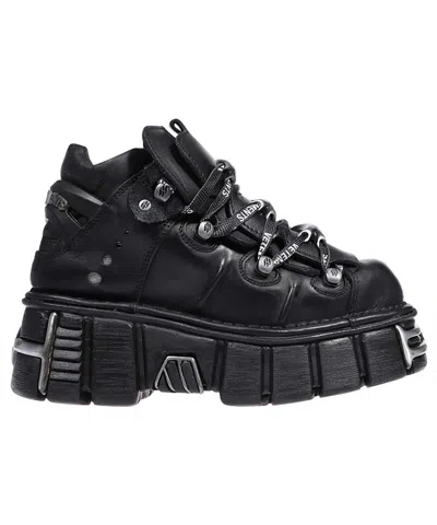 Shop Vetements Leather Platform Sneakers In Black