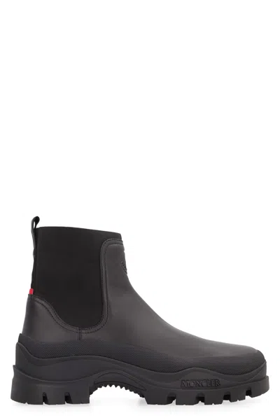 Shop Moncler Larue Leather Chelsea Boots In Black