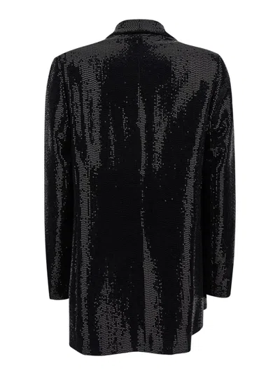 Shop Plain Black Single-breasted Jacket With Shawl Collar And All-over Sequins Woman