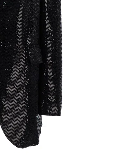 Shop Plain Black Single-breasted Jacket With Shawl Collar And All-over Sequins Woman