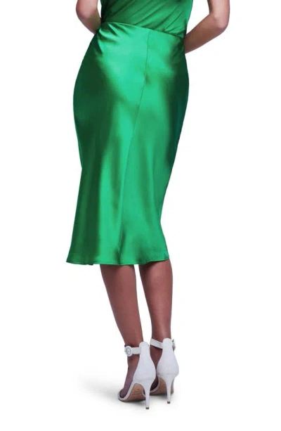 Shop L Agence L'agence Perin Bias Cut Silk Satin Midi Skirt In Grass Green