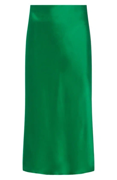 Shop L Agence Perin Bias Cut Silk Satin Midi Skirt In Grass Green