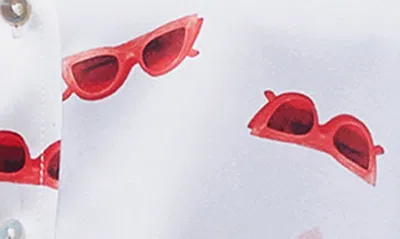 Shop L Agence Dani Print Silk Blouse In Vint Wht Mlt Heart Sunglasses