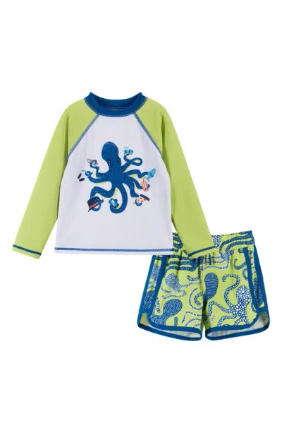 Shop Andy & Evan Long Sleeve Two-piece Rashguard Swimsuit In Lime Octo