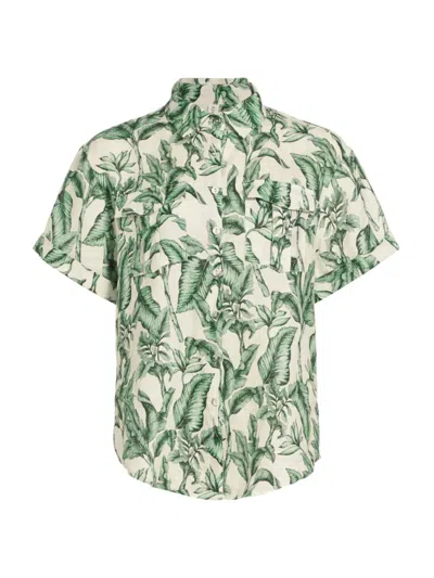 Shop Kivari Women's Tropico Linen Short-sleeve Shirt In Green Palm