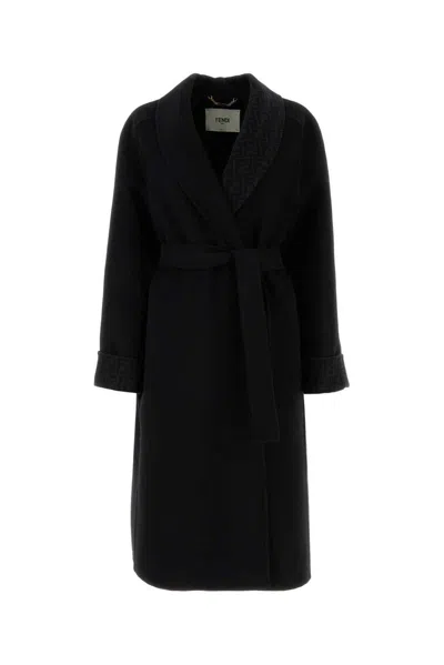 Shop Fendi Robe-style Midi Coat In Black