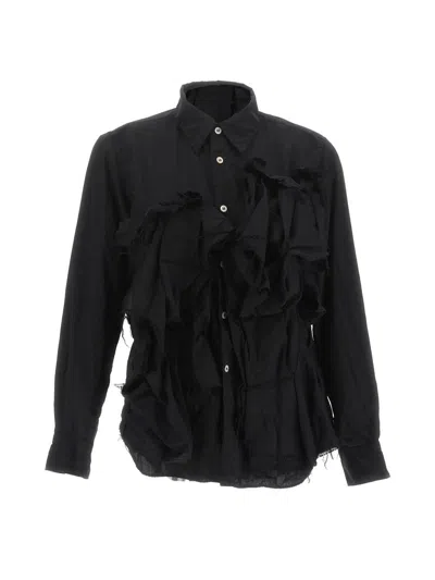Shop Comme Des Garçons Appliqu Etailed Long-sleeved Buttoned Shirt In Black