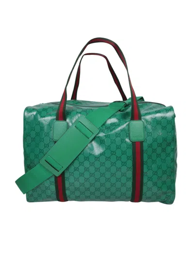 Shop Gucci Large Duffle Bag With Web In Green