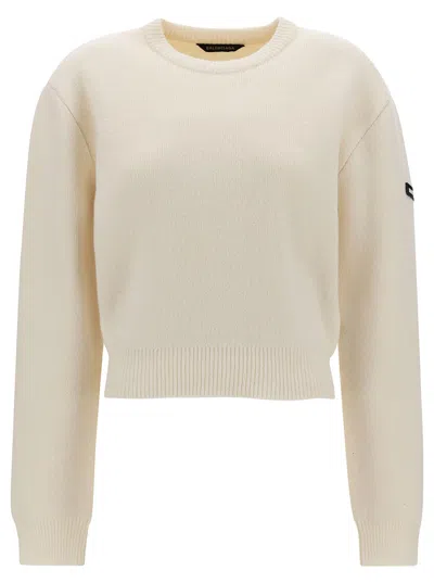 Shop Balenciaga White Cropped Sweater With Logo Patch In Wool Blend Woman