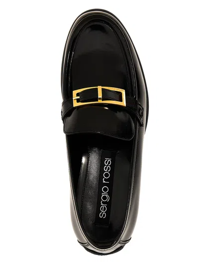 Shop Sergio Rossi Snooth Leather Loafers Black