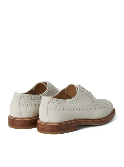 Brunello Cucinelli Perforated-embellished Suede Derby Shoes In Nude & Neutrals