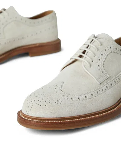 Brunello Cucinelli Perforated-embellished Suede Derby Shoes In Nude & Neutrals