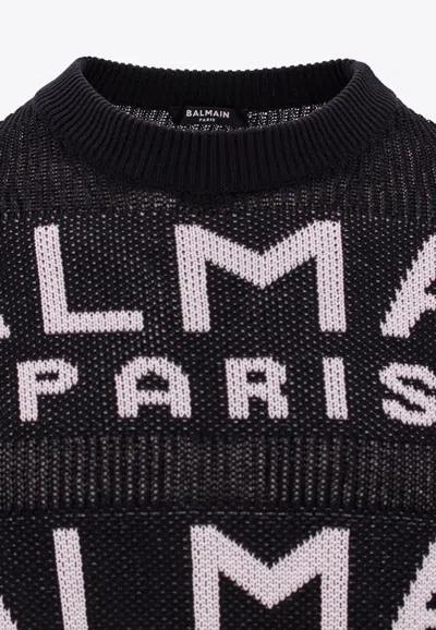 Shop Balmain All-over Logo Jacquard Sweater In Black
