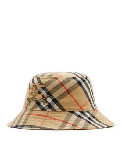Shop Burberry Women Check Cotton Blend Bucket Hat In Cream