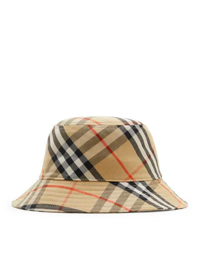 Shop Burberry Women Check Cotton Blend Bucket Hat In Cream