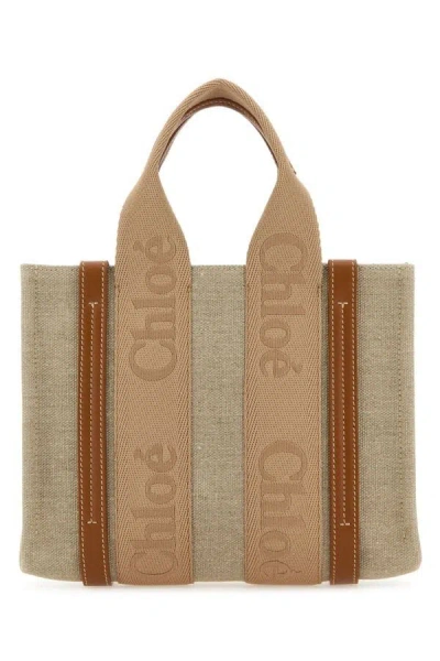 Shop Chloé Chloe Woman Multicolor Linen Small Woody Shopping Bag