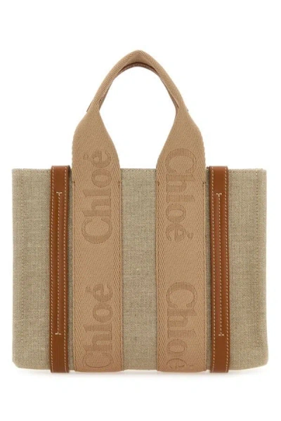Shop Chloé Chloe Woman Multicolor Linen Small Woody Shopping Bag