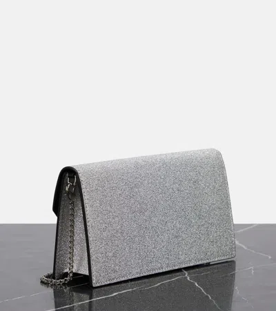 Shop Dior Christian  Women Small Logo Glittered Leather Clutch In Silver