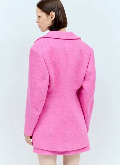 Shop Ganni Women Twill Wool Suiting Fitted Blazer In Pink