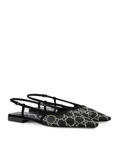 Shop Gucci Women Women`s Slingback Ballerina With Gg Motif In Black