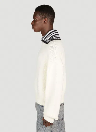 Shop Marni Men Stripe Collar Sweater In White