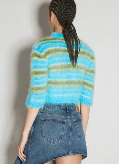 Shop Marni Women Mohair-blend Striped Cardigan In Blue