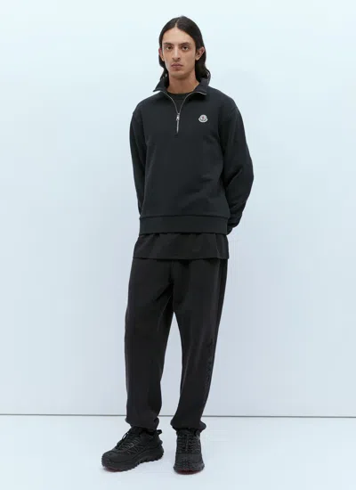 Shop Moncler Men Logo Patch Half-zip Sweatshirt In Black
