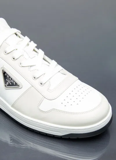 Shop Prada Men Downtown Leather Sneakers In Cream