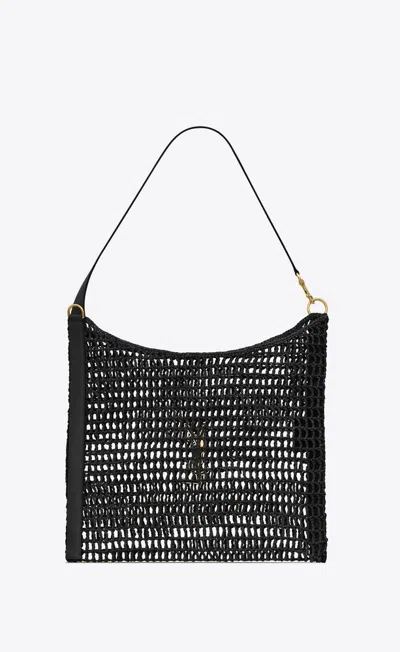Shop Saint Laurent Women Cassandre Raffia Tote Bag In Black